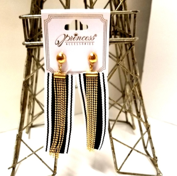 Black Long Chain Dangel Earrings New - Picture 2 of 4